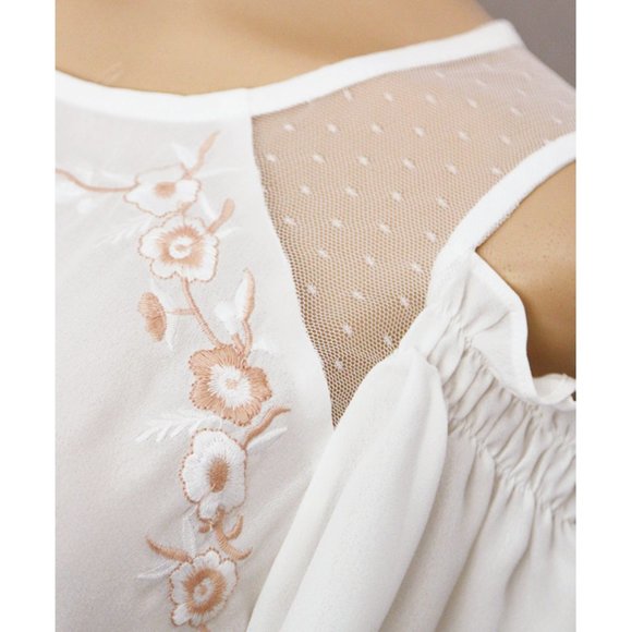 Ivory Embroidery Cold Shoulder Ruffle Peplum Top - Picture 2 of 8